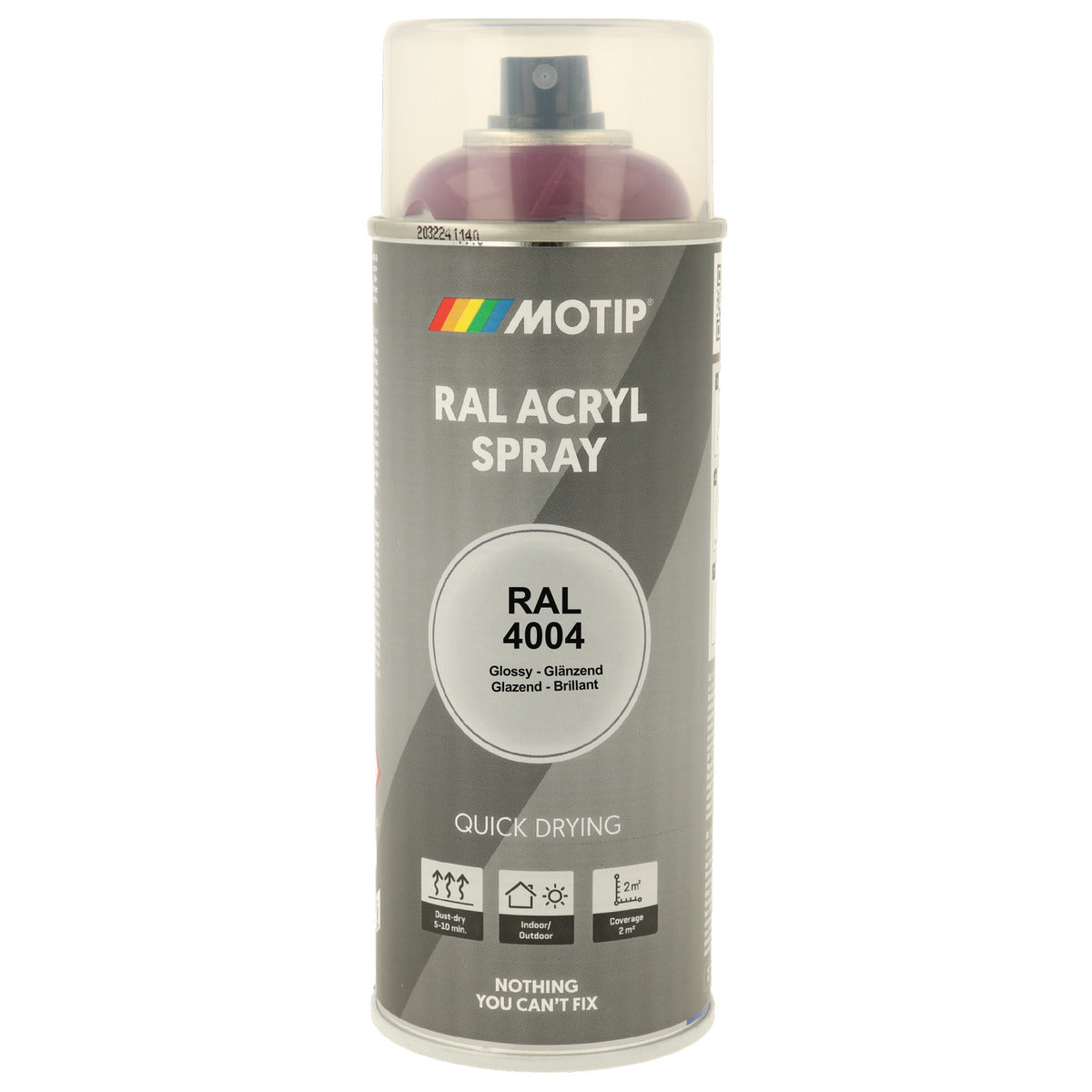PEINTURE SECHAGE RAPIDE RAL ACRYL RAL4004 BRILLANT AEROSOL 400ML MOTIP