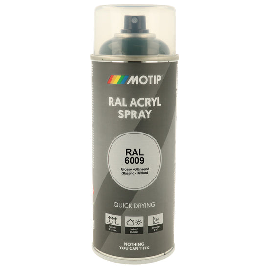 PEINTURE SECHAGE RAPIDE RAL ACRYL RAL6009 BRILLANT AEROSOL 400ML MOTIP