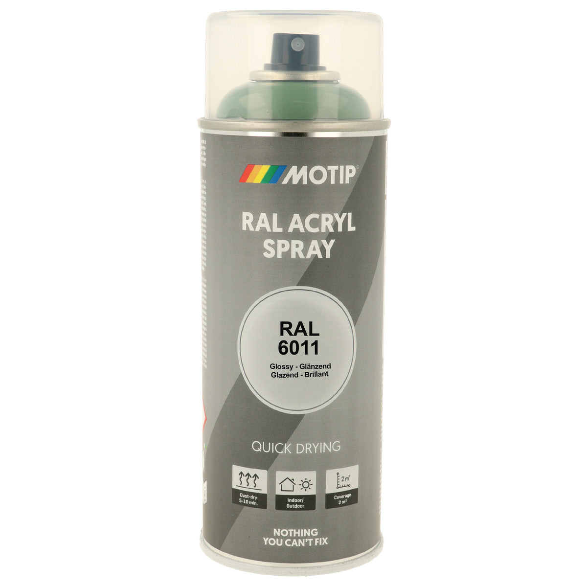 PEINTURE SECHAGE RAPIDE RAL ACRYL RAL6011 BRILLANT AEROSOL 400ML MOTIP