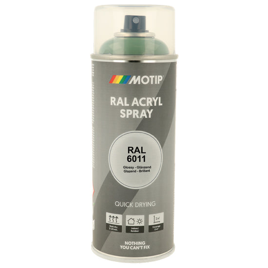 PEINTURE SECHAGE RAPIDE RAL ACRYL RAL6011 BRILLANT AEROSOL 400ML MOTIP