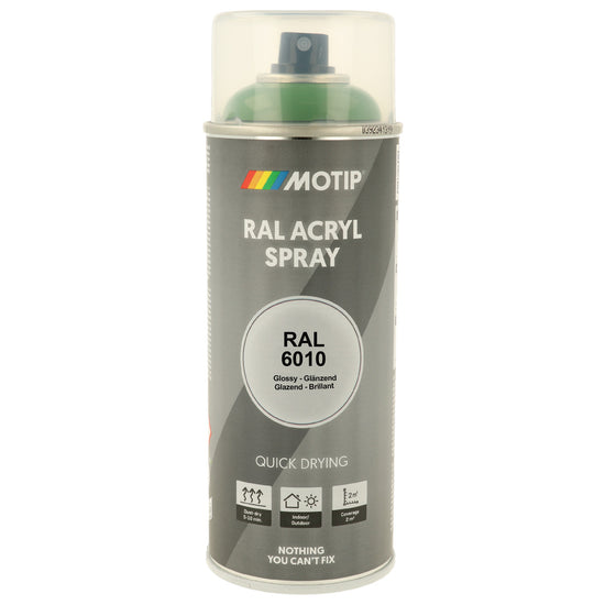 PEINTURE SECHAGE RAPIDE RAL ACRYL RAL6010 BRILLANT AEROSOL 400ML MOTIP