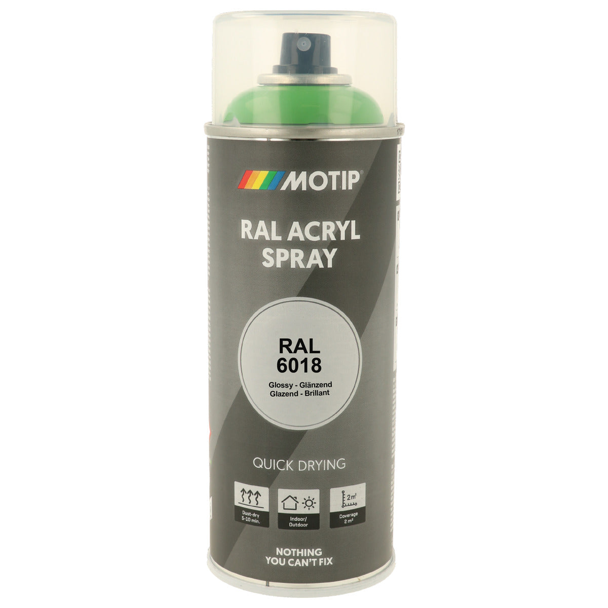 PEINTURE SECHAGE RAPIDE RAL ACRYL RAL6018 BRILLANT AEROSOL 400ML MOTIP