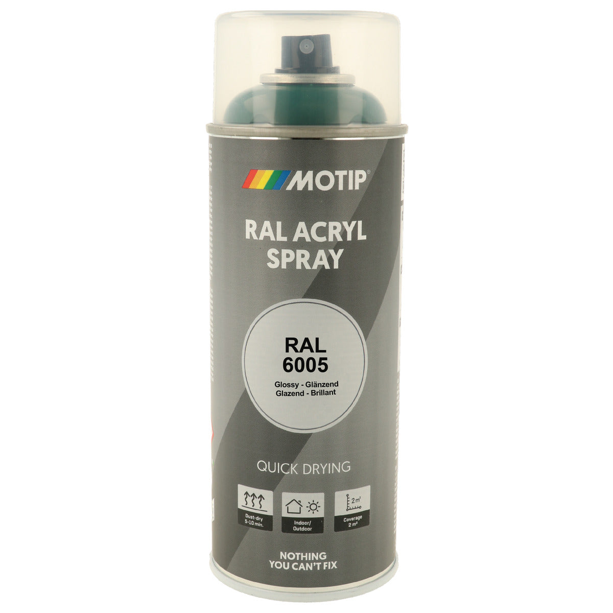 PEINTURE SECHAGE RAPIDE RAL ACRYL RAL6005 BRILLANT AEROSOL 400ML MOTIP