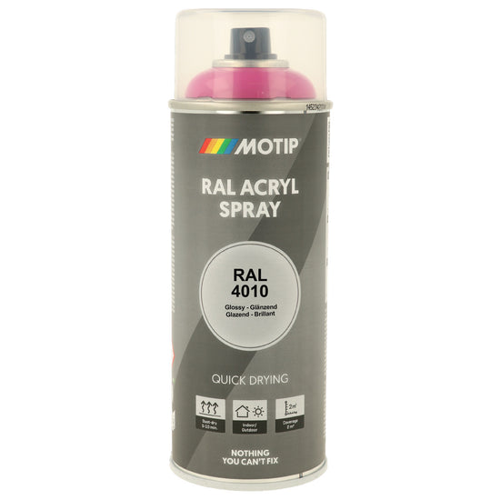 PEINTURE SECHAGE RAPIDE RAL ACRYL RAL4010 BRILLANT AEROSOL 400ML MOTIP