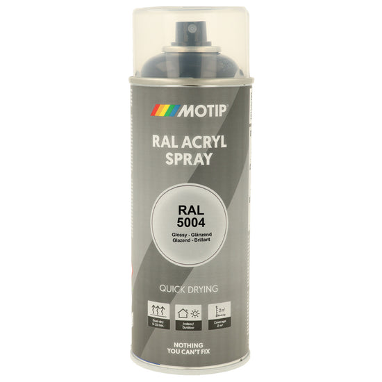 PEINTURE SECHAGE RAPIDE RAL ACRYL RAL5004 BRILLANT AEROSOL 400ML MOTIP
