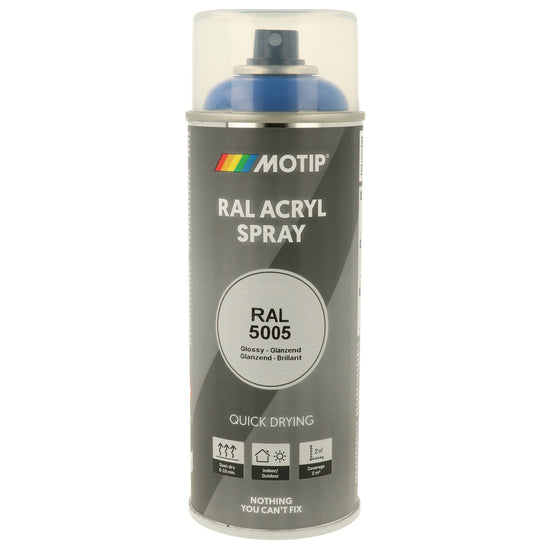 PEINTURE SECHAGE RAPIDE RAL ACRYL RAL5005 BRILLANT AEROSOL 400ML MOTIP