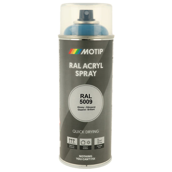 PEINTURE SECHAGE RAPIDE RAL ACRYL RAL5009 BRILLANT AEROSOL 400ML MOTIP