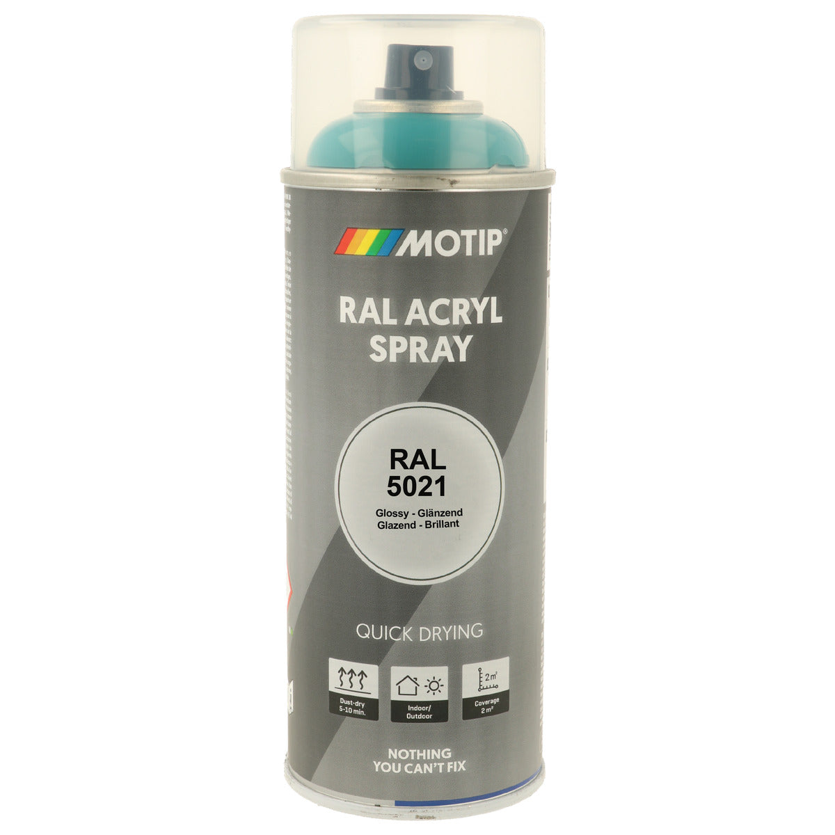 PEINTURE SECHAGE RAPIDE RAL ACRYL RAL5021 BRILLANT AEROSOL 400ML MOTIP
