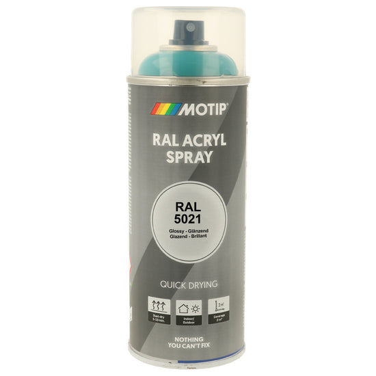 PEINTURE SECHAGE RAPIDE RAL ACRYL RAL5021 BRILLANT AEROSOL 400ML MOTIP