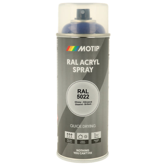 PEINTURE SECHAGE RAPIDE RAL ACRYL RAL5022 BRILLANT AEROSOL 400ML MOTIP