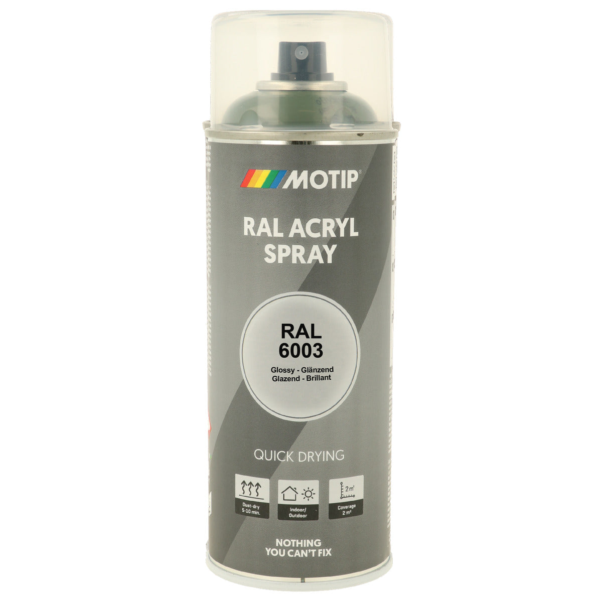 PEINTURE SECHAGE RAPIDE RAL ACRYL RAL6003 BRILLANT AEROSOL 400ML MOTIP