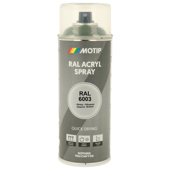 PEINTURE SECHAGE RAPIDE RAL ACRYL RAL6003 BRILLANT AEROSOL 400ML MOTIP
