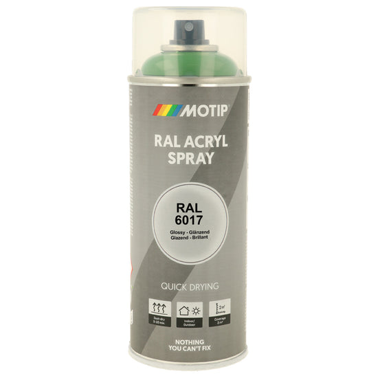 PEINTURE SECHAGE RAPIDE RAL ACRYL RAL6017 BRILLANT AEROSOL 400ML MOTIP