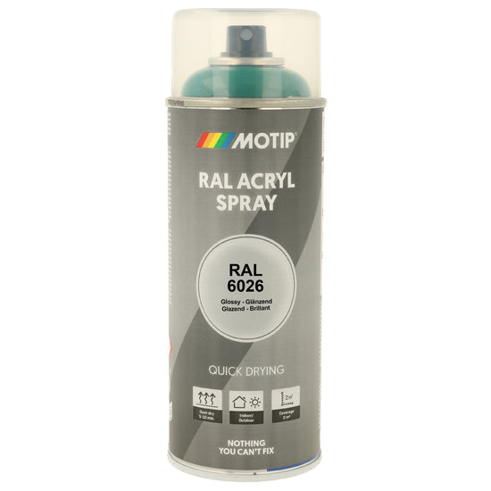 PEINTURE SECHAGE RAPIDE RAL ACRYL RAL6026 BRILLANT AEROSOL 400ML MOTIP