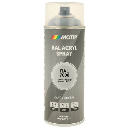 PEINTURE SECHAGE RAPIDE RAL ACRYL RAL7000 BRILLANT AEROSOL 400ML MOTIP
