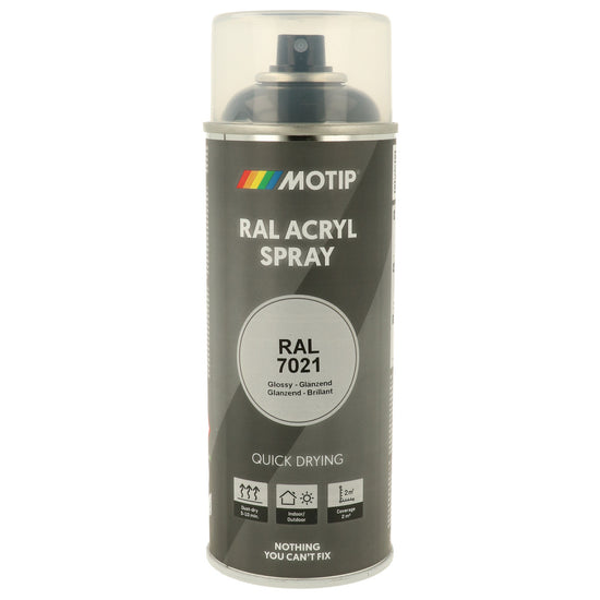 PEINTURE SECHAGE RAPIDE RAL ACRYL RAL7021 BRILLANT AEROSOL 400ML MOTIP