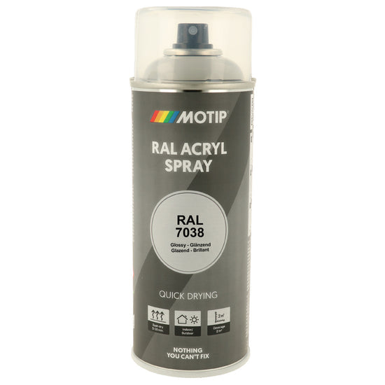 PEINTURE SECHAGE RAPIDE RAL ACRYL RAL7038 BRILLANT AEROSOL 400ML MOTIP