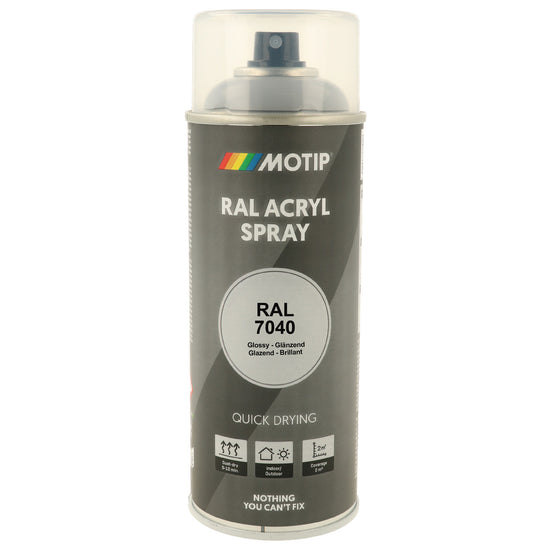 PEINTURE SECHAGE RAPIDE RAL ACRYL RAL7040 BRILLANT AEROSOL 400ML MOTIP