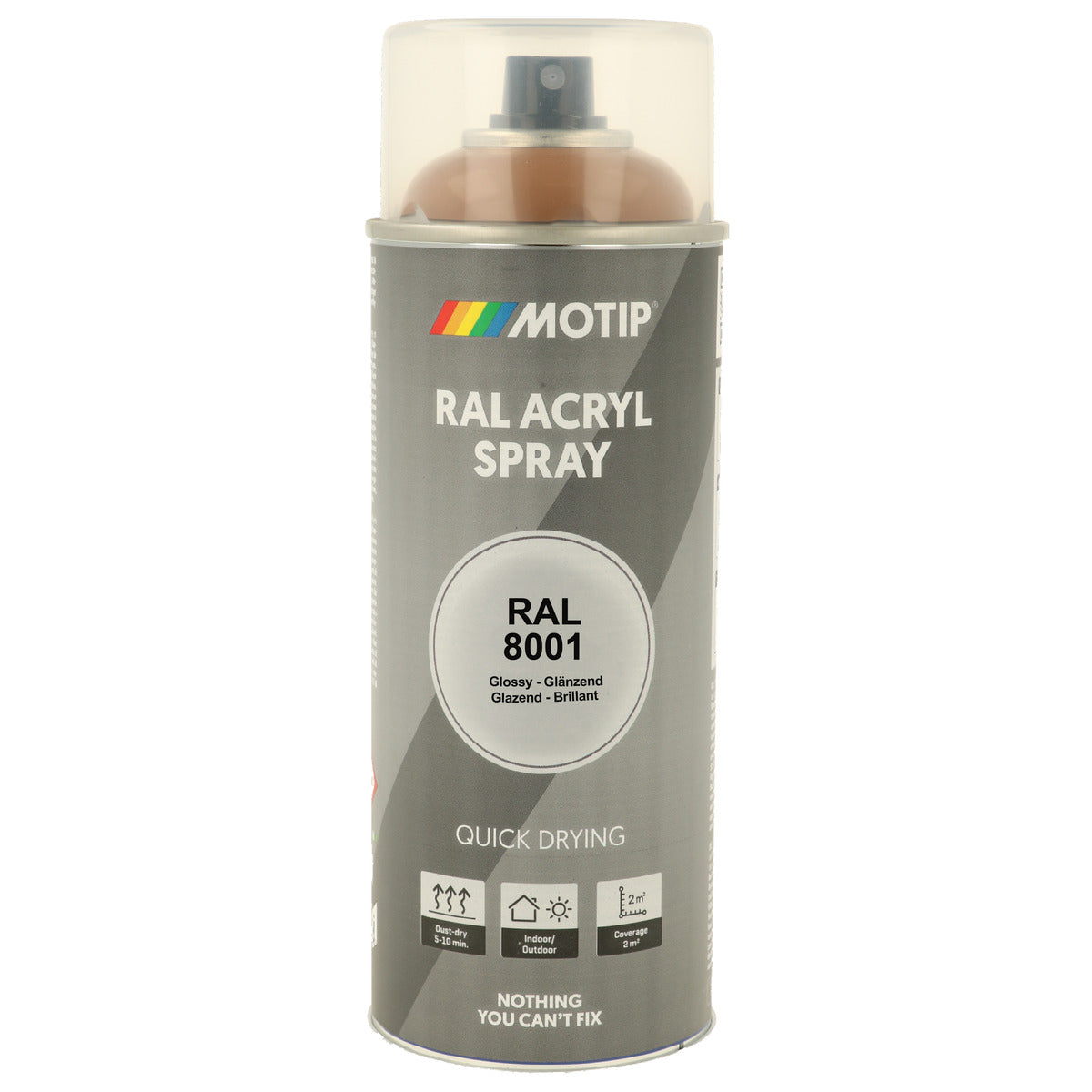 PEINTURE SECHAGE RAPIDE RAL ACRYL RAL8001 BRILLANT AEROSOL 400ML MOTIP