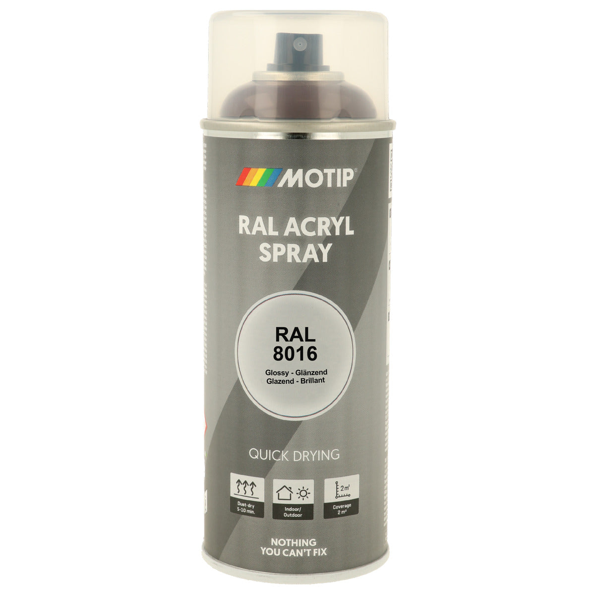 PEINTURE SECHAGE RAPIDE RAL ACRYL RAL8016 BRILLANT AEROSOL 400ML MOTIP