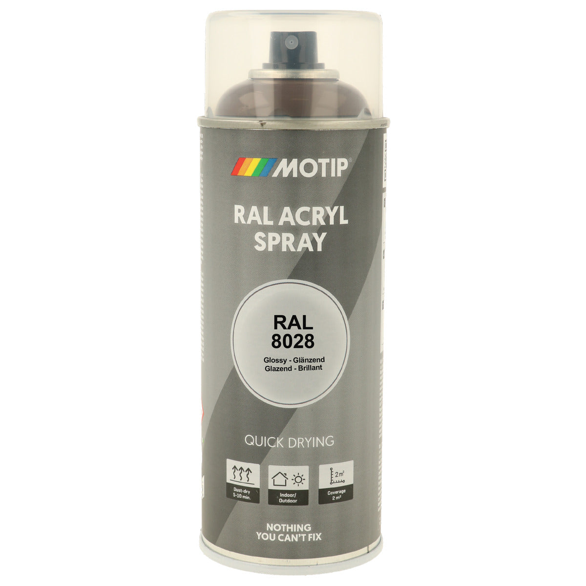 PEINTURE SECHAGE RAPIDE RAL ACRYL RAL8028 BRILLANT AEROSOL 400ML MOTIP