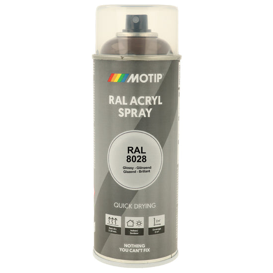 PEINTURE SECHAGE RAPIDE RAL ACRYL RAL8028 BRILLANT AEROSOL 400ML MOTIP