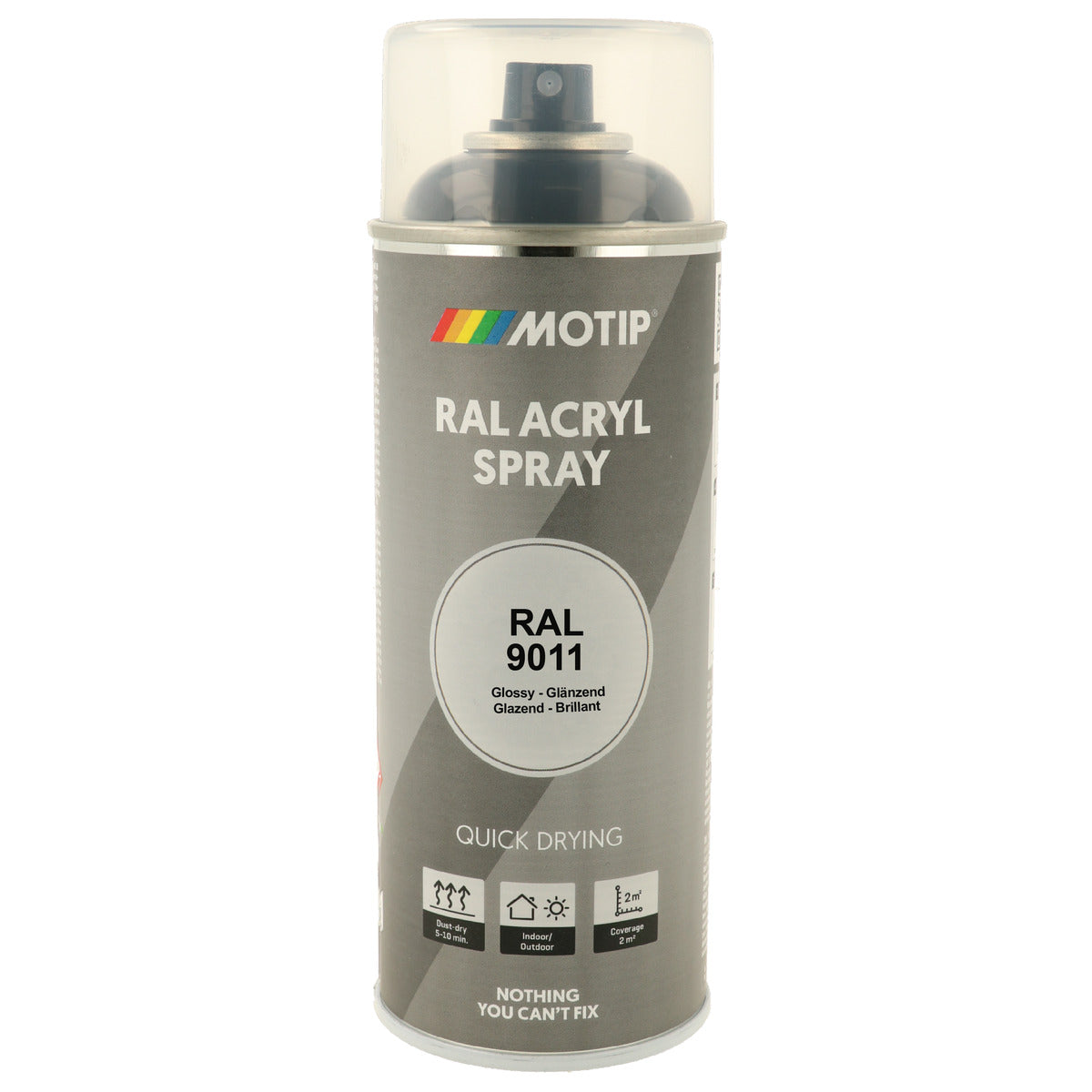 PEINTURE SECHAGE RAPIDE RAL ACRYL RAL9011 BRILLANT AEROSOL 400ML MOTIP