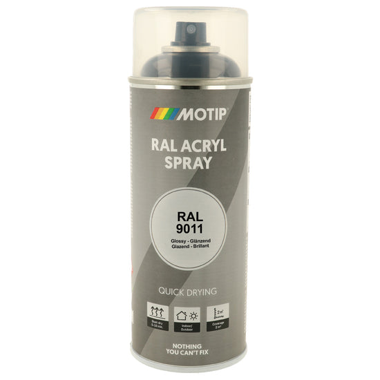 PEINTURE SECHAGE RAPIDE RAL ACRYL RAL9011 BRILLANT AEROSOL 400ML MOTIP