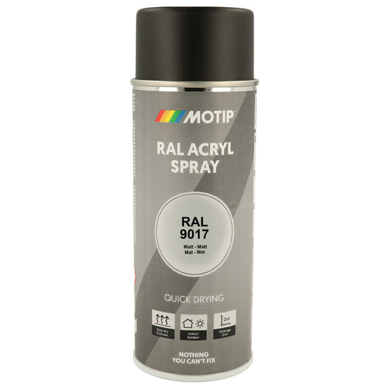 PEINTURE SECHAGE RAPIDE RAL ACRYL RAL9017 MAT AEROSOL 400ML MOTIP