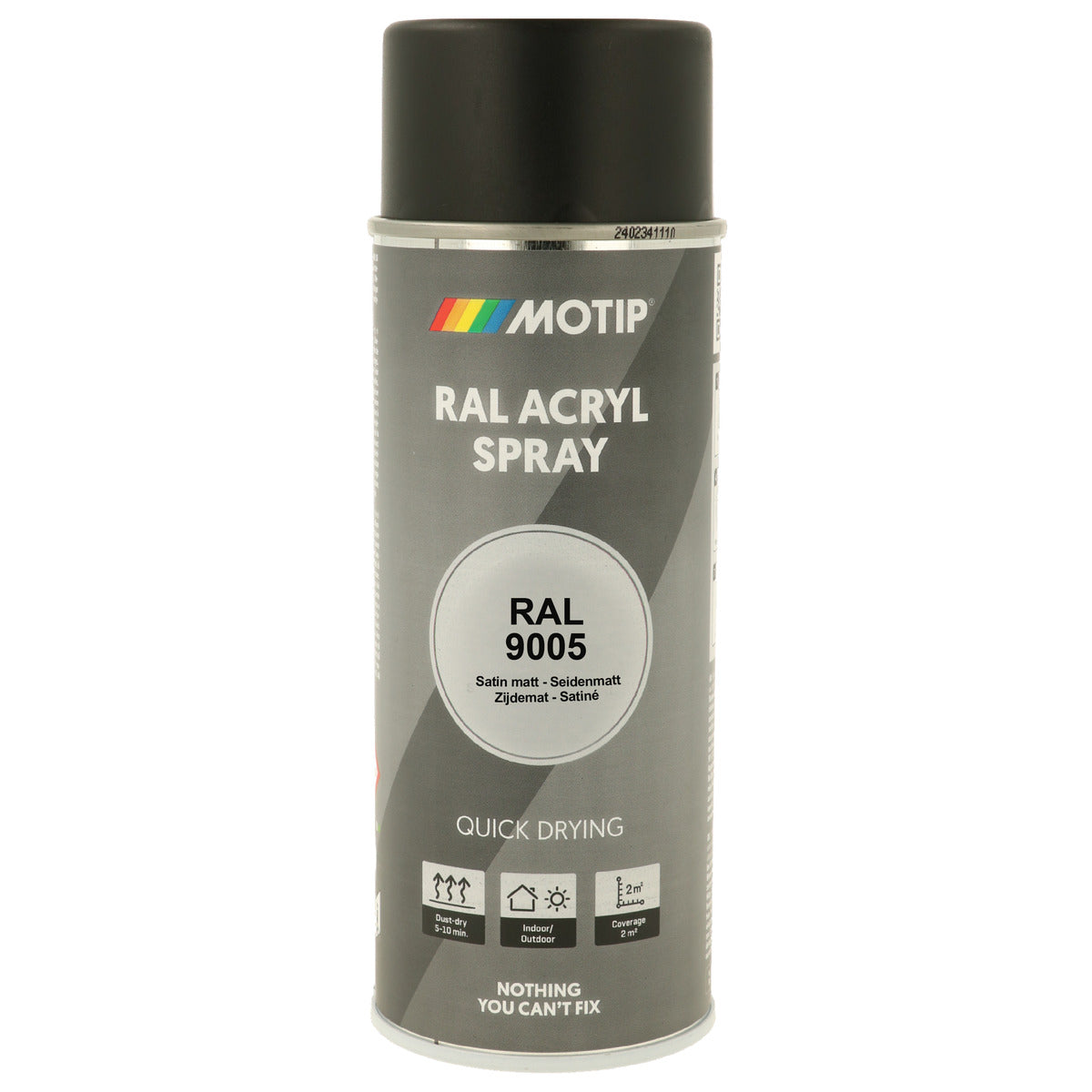 PEINTURE SECHAGE RAPIDE RAL ACRYL RAL9005 SATINE AEROSOL 400ML MOTIP