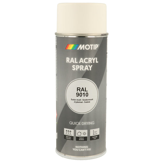 PEINTURE SECHAGE RAPIDE RAL ACRYL RAL9010 SATINE AEROSOL 400ML MOTIP