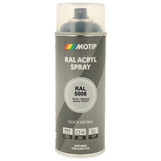 PEINTURE SECHAGE RAPIDE RAL ACRYL RAL5008 BRILLANT AEROSOL 400ML MOTIP