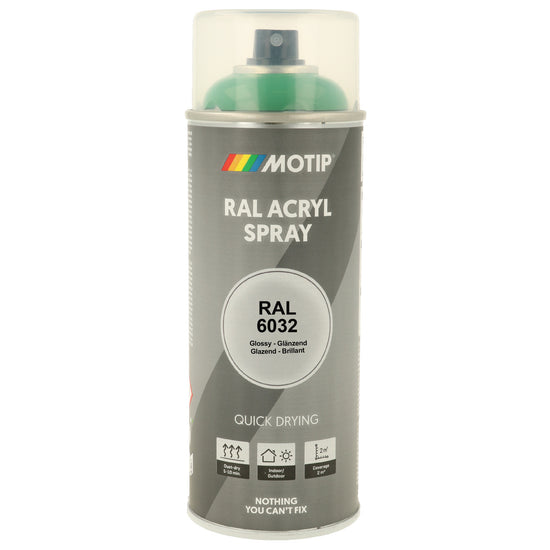PEINTURE SECHAGE RAPIDE RAL ACRYL RAL6032 BRILLANT AEROSOL 400ML MOTIP