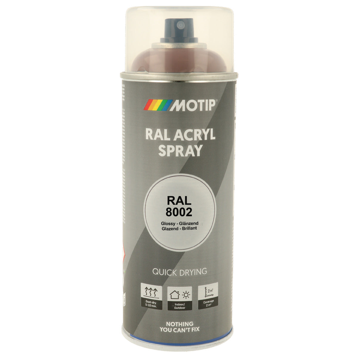 PEINTURE SECHAGE RAPIDE RAL ACRYL RAL8002 BRILLANT AEROSOL 400ML MOTIP