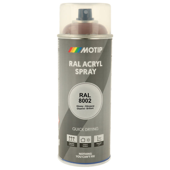 PEINTURE SECHAGE RAPIDE RAL ACRYL RAL8002 BRILLANT AEROSOL 400ML MOTIP