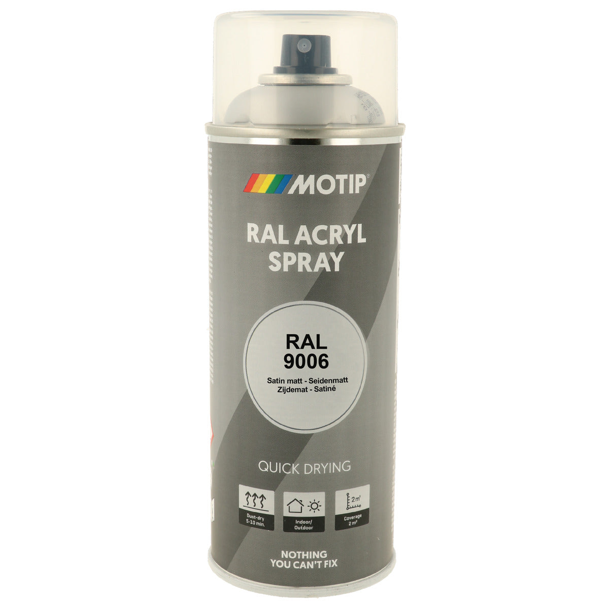 PEINTURE SECHAGE RAPIDE RAL ACRYL RAL9006 SATINE AEROSOL 400ML MOTIP
