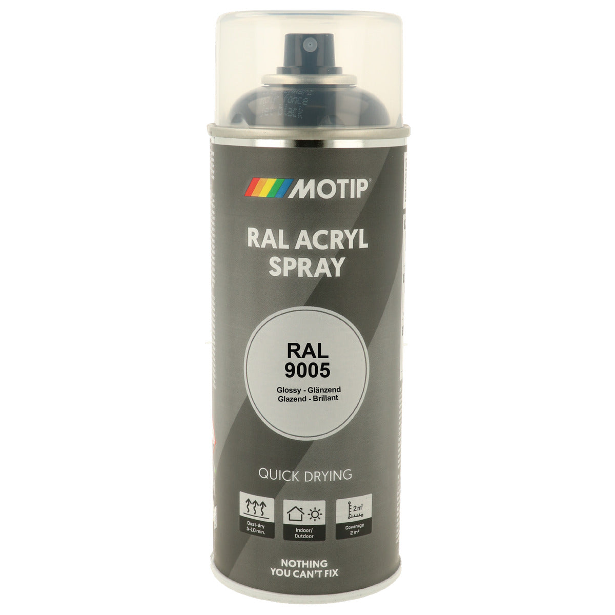 PEINTURE SECHAGE RAPIDE RAL ACRYL RAL9005 BRILLANT AEROSOL 400ML MOTIP