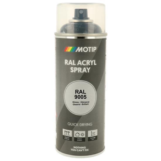 PEINTURE SECHAGE RAPIDE RAL ACRYL RAL9005 BRILLANT AEROSOL 400ML MOTIP