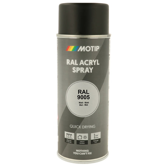 PEINTURE SECHAGE RAPIDE RAL ACRYL RAL9005 MAT AEROSOL 400ML MOTIP