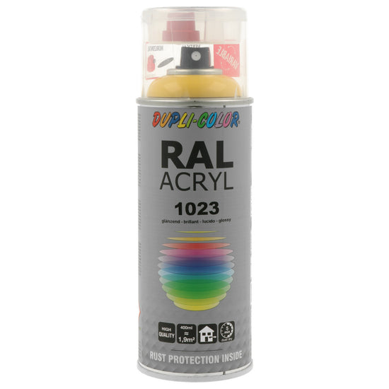 PEINTURE ACRYL RAL1023 JAUNE TRAFIC BRILLANT 400ML DUPLI COLOR