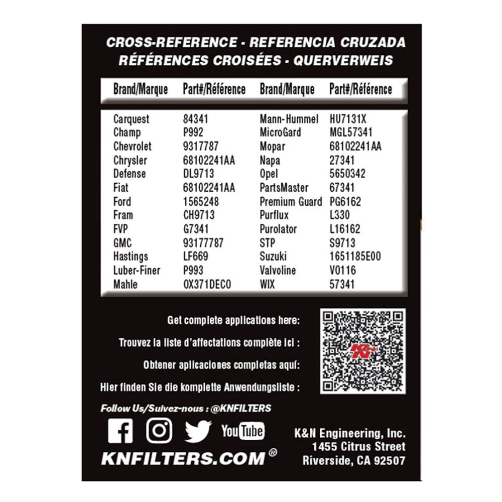 FILTRE A HUILE DE REMPLACEMENT K&N HP-7041