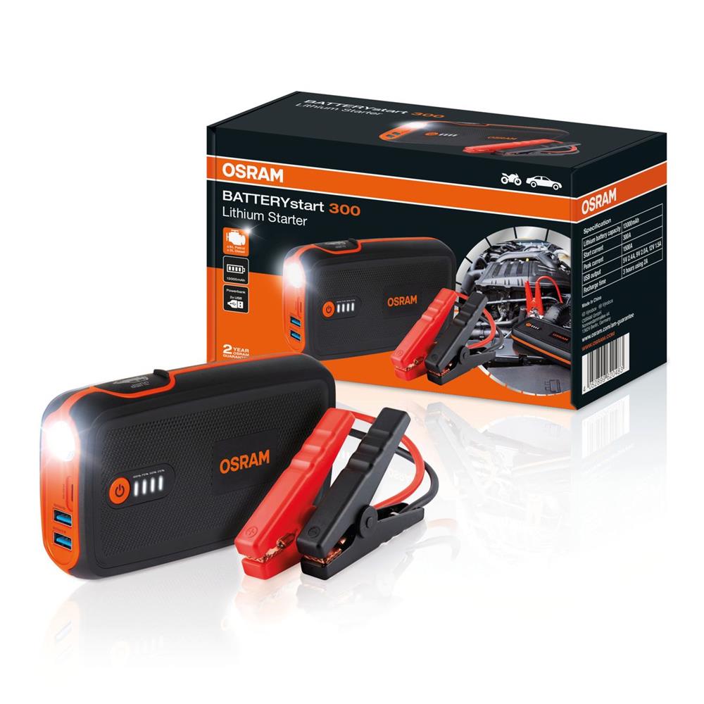 BOOSTER DEMARREUR 12V RECHARG LITHIUM 300 - 13000MAH USBX2 LED OSRAM