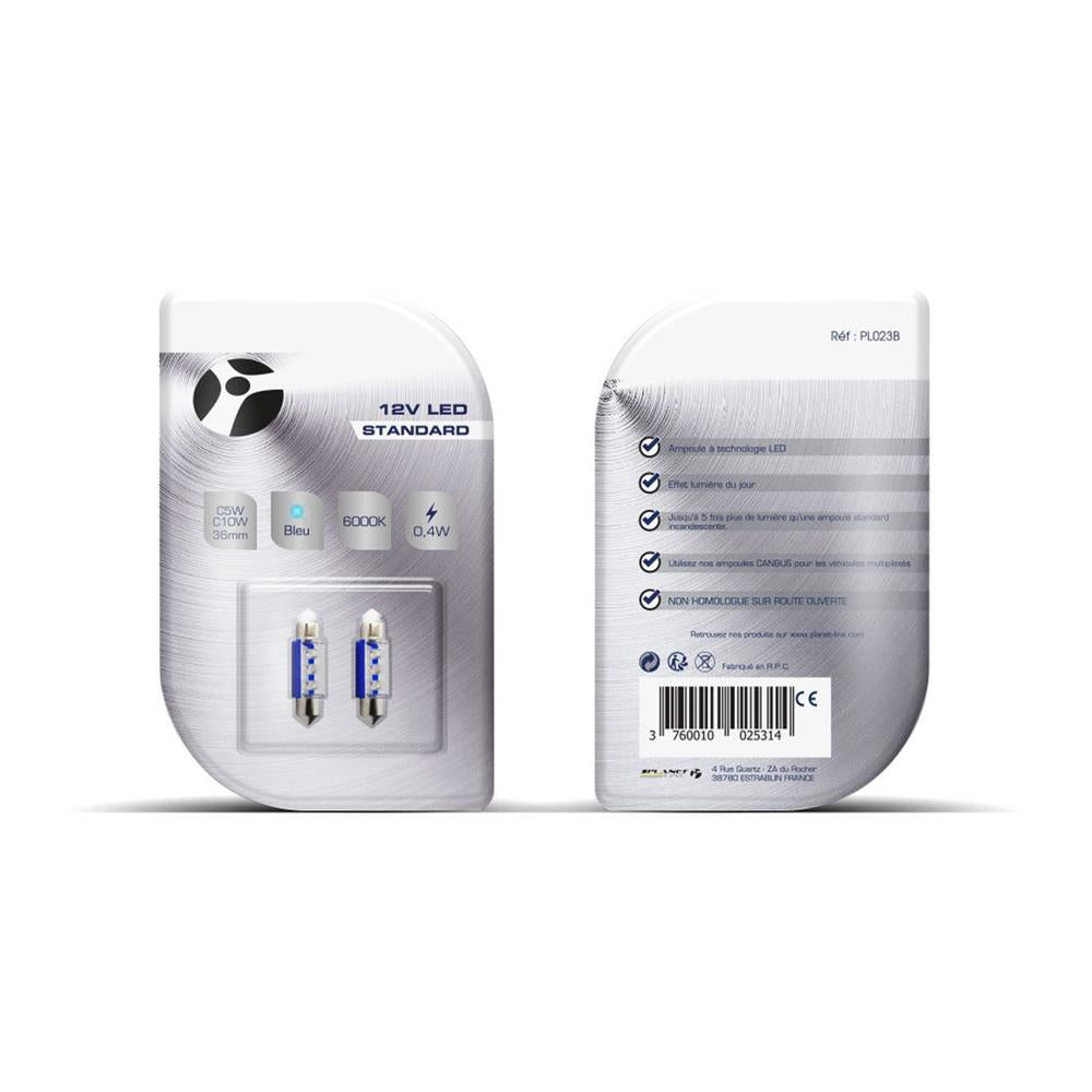 AMPOULES LED X 2   NAVETTE C5W 36MM BLEU 12V   0,40W