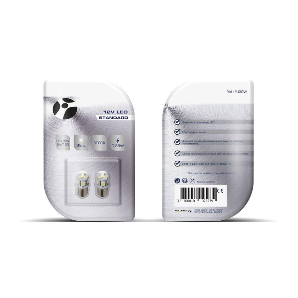 AMPOULES LED X 2   P21/5 BAY15D 8LED SMD5050 BLANC 12V   0,85W