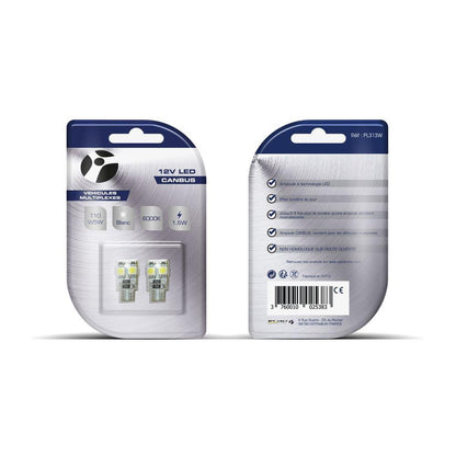 AMPOULES LED X 2   T10 W5W 4LED SMD5050 CANBUS BLANC 12V   1,6W