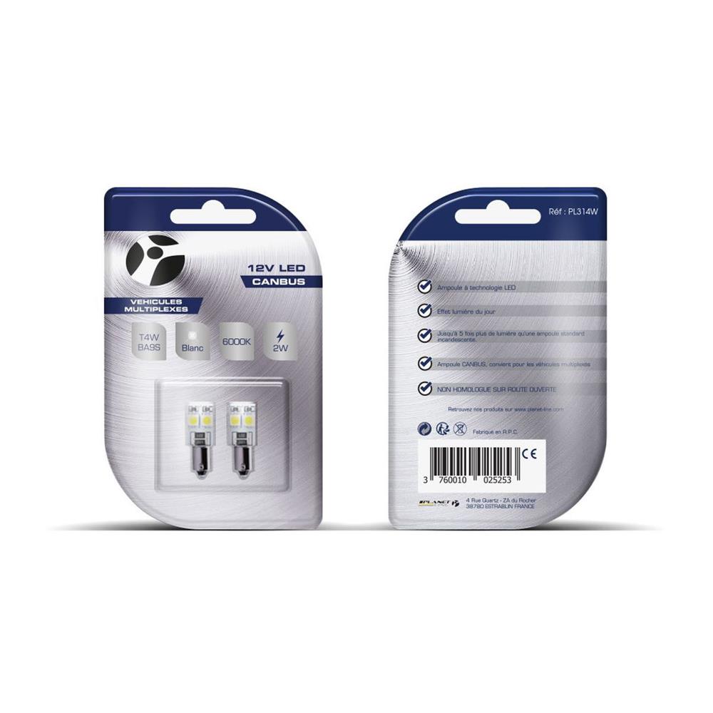 AMPOULES LED X 2   BA9S 4LED SMD5050 CANBUS BLANC 12V   2W