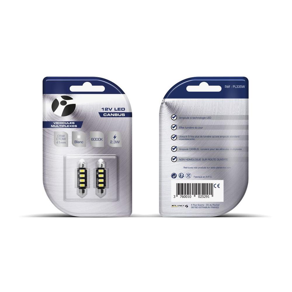 AMPOULES LED X 2   C5W 41MM 4LED SMD5730 42MM CANBUS BLANC 12V   2,3W