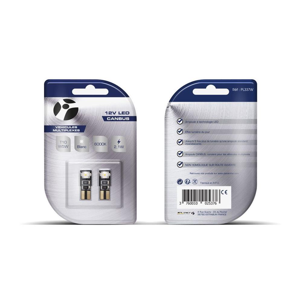 AMPOULES LED X 2   T10 W5W 2LED SMD CANBUS BLANC 12V   2,1W