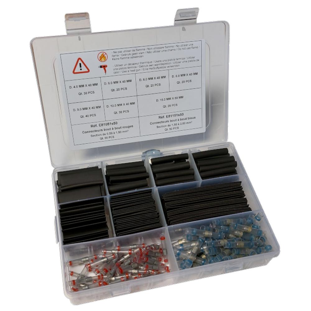 ASSORTIMENT GAINES THERMO-RETRACTABLES + 100 CONNECTEURS PRO (COFFRET)