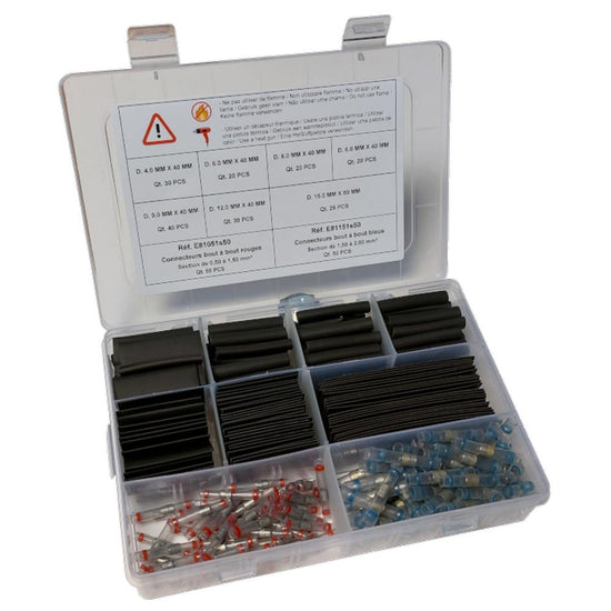 ASSORTIMENT GAINES THERMO-RETRACTABLES + 100 CONNECTEURS PRO (COFFRET)
